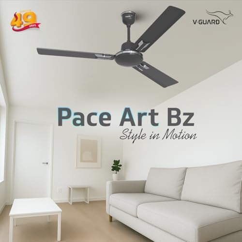 V-Guard Pace Art Bz Ceiling Fan For Home | Decorative Trims | 370 RPM | 2-Year Coverage | 1.2 M (Midnight Black) - Image 2