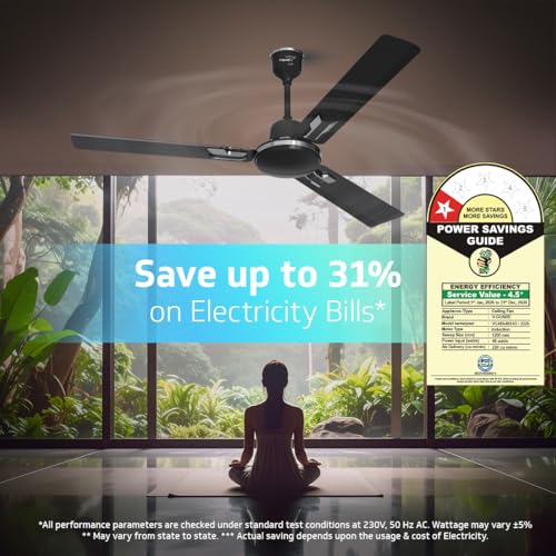 V-Guard Pace Art Bz Ceiling Fan For Home | Decorative Trims | 370 RPM | 2-Year Coverage | 1.2 M (Midnight Black) - Image 4