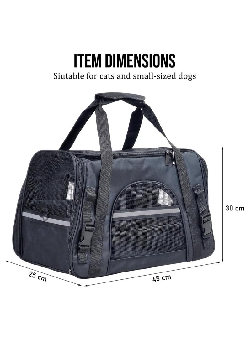 NNC PETS Cat carrier bag, Four-sided breathable pet travel carrier with Adjustable shoulder strap, Zipper closure, Side pocket, and Durable polyester material, Suitable for Cats & Small dogs 45 cm (Black) - Image 2