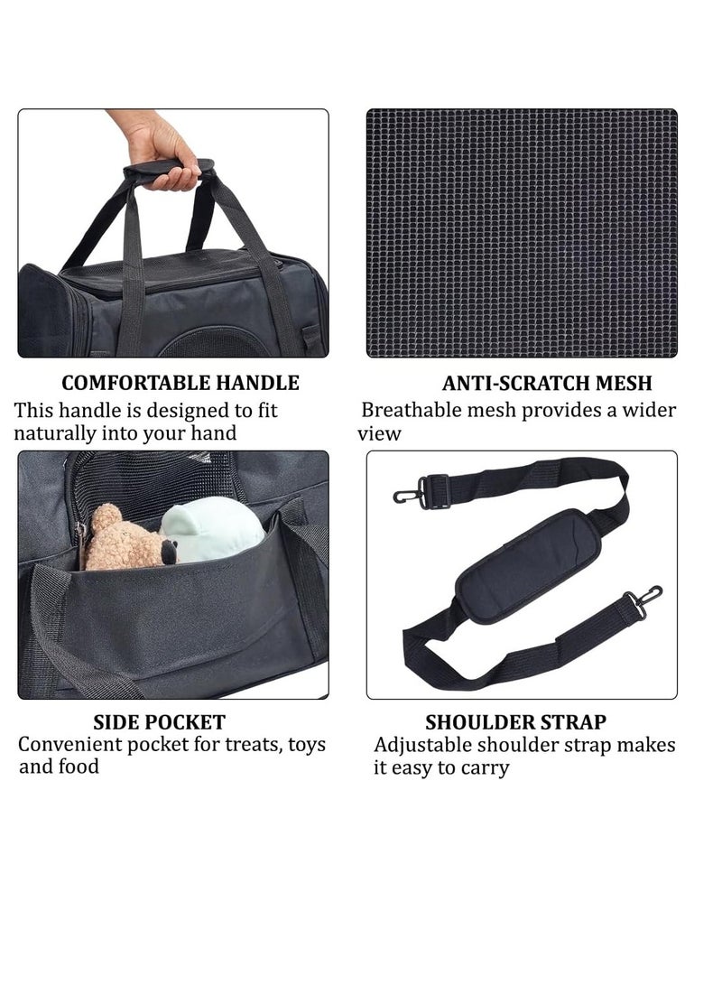 NNC PETS Cat carrier bag, Four-sided breathable pet travel carrier with Adjustable shoulder strap, Zipper closure, Side pocket, and Durable polyester material, Suitable for Cats & Small dogs 45 cm (Black) - Image 3