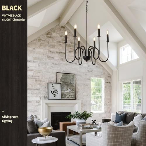 WOKE Chandelier Light for Ceiling | 6 Light Modern Hanging Lamp, Jhoomar for Living & Dining Room (Black Metal, E14 Holder, Adjustable Chain) (Bulb not Included) - Image 5