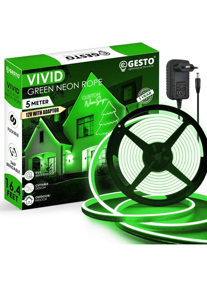 Gesto شريط إضاءة نيون LED بطول 16.4 قدم مع محول 12 فولت، شريط نيون سيليكون مسطح مرن قابل للتقطيع، شرائط نيون LED مقاومة للماء IP65 للزينة الداخلية والخارجية (أخضر) - Image 1