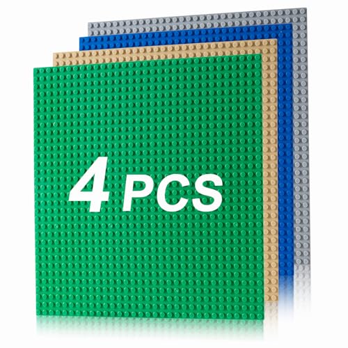 Husfunov 4 Pack Classic Baseplates, Building Plates for Building Bricks, Compatible with All Major Brands and Activity Table-Baseplate 10" x 10", Age 3 and up, Multicolored - Image 1