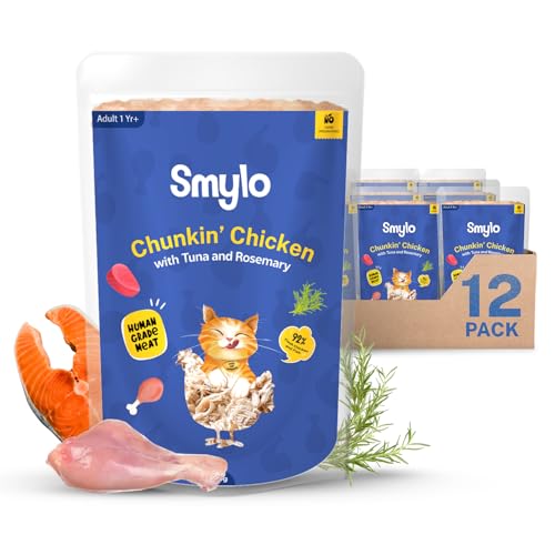Smylo Natural Healthy Adult Cat Wet Food (1+ Yrs) 70g x 12 Packs | Chicken, Tuna & Rosemary | for Healthy Skin & Coat, Supports Digestion | No Preservatives & Grain Free | Vet-Formulated - Image 1