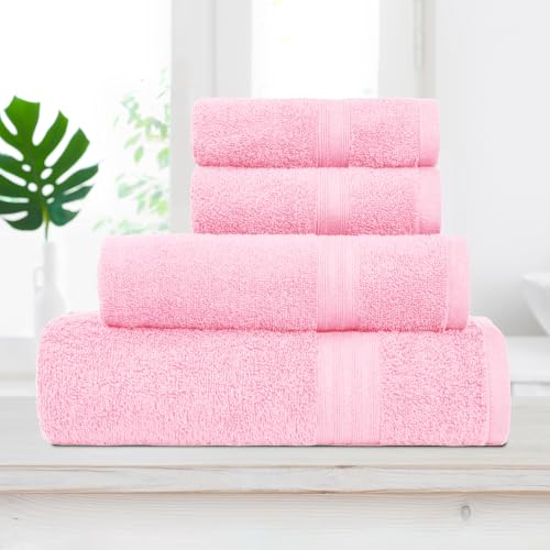MYTRIDENT Celebration Towels for Bath Large Size, 4 PC Towel Set, 1 Bath, 1 Small Bath, 2 Hand, Powder Pink - Image 4