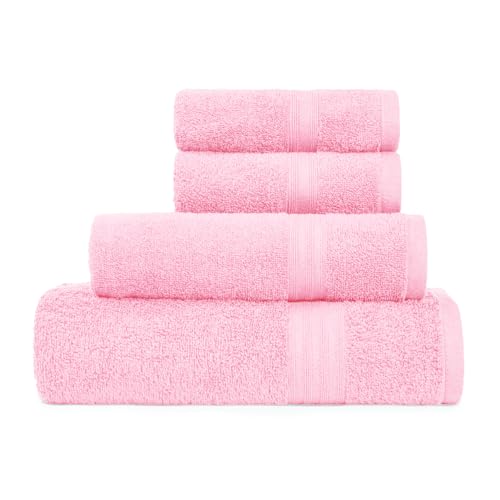 MYTRIDENT Celebration Towels for Bath Large Size, 4 PC Towel Set, 1 Bath, 1 Small Bath, 2 Hand, Powder Pink - Image 2