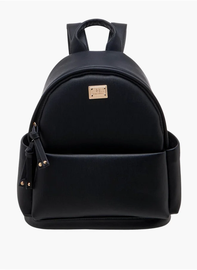 فلورا بيلا من شو إكسبرس Monogram Print Backpack with Zip Closure and Detachable Strap - 27x32x14 cm
