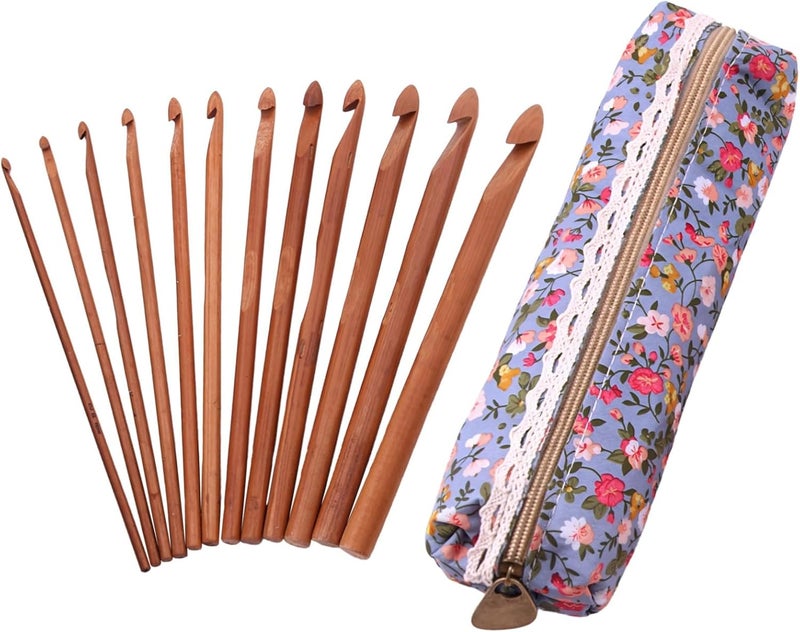 Generic 12 Piece Wooden Crochet Hook Set with Ergonomic Comfort, Storage Bag Included for DIY Knitting Projects - Image 1