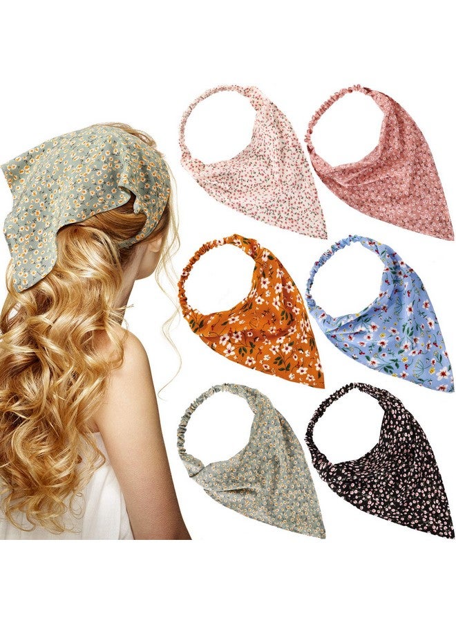 Syhood 6 Pieces Floral Elastic Hair Bandanas Scarf Headband Chiffon Head Kerchief Printed Turban Boho Headbands With Clips For Women Accessories (Classic Patterns) - Image 2