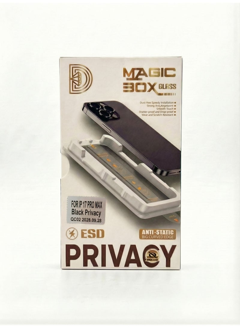 PIXEL Essentials Magic Box Privacy Screen Protector for iPhone 17 Pro Max | Anti-Spy | 9H Tempered Glass | Anti-Fingerprint | Curved Edge Full Coverage | Easy Installation Frame - Image 1