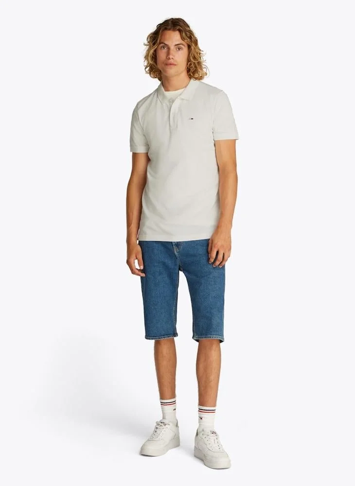 TOMMY JEANS  Tommy Flag Slim Fit Pique Polo Shirt for Men | Best Price UAE