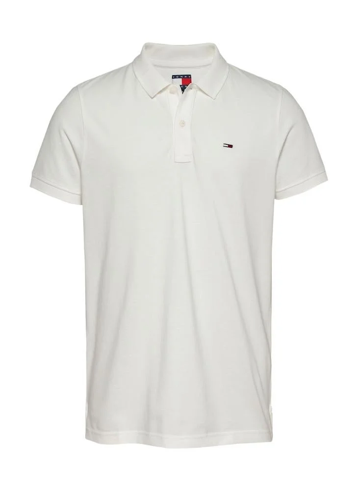 TOMMY JEANS  Tommy Flag Slim Fit Pique Polo Shirt for Men | Best Price UAE