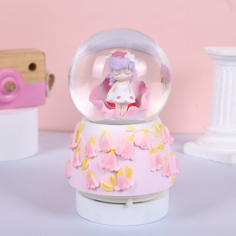 Glowing Dolphin Crystal Ball Music Box 4466-a (pink stamens) 