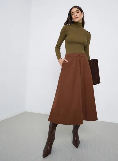 Styli Styli Buttoned Down A-Line Midi Skirt with Pockets