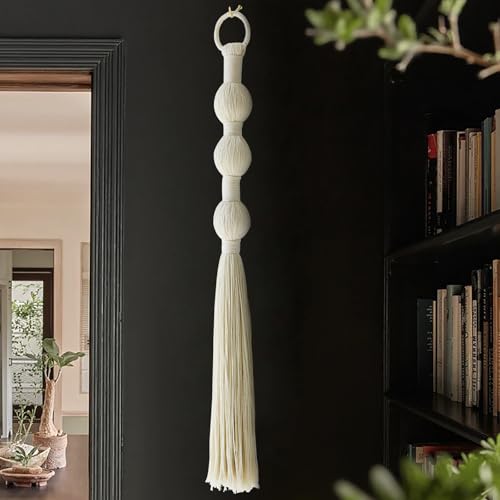 IOWER Macrame Wall Hanging Small Sphericity Cotton Textile Tassel Wall Hanging Fiber Yarn Art for Living Room Bedroom 27'' L x 2.3'' W - Image 1