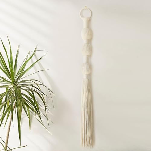 IOWER Macrame Wall Hanging Small Sphericity Cotton Textile Tassel Wall Hanging Fiber Yarn Art for Living Room Bedroom 27'' L x 2.3'' W - Image 4