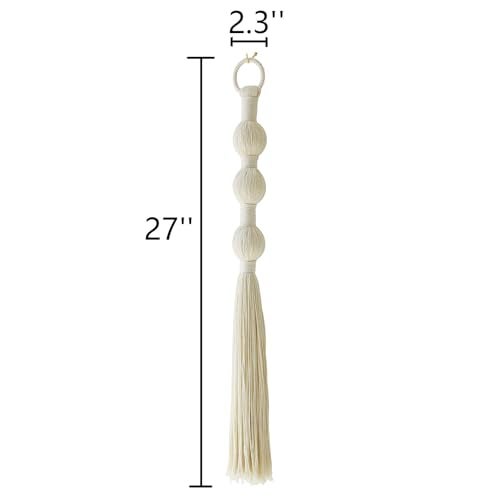 IOWER Macrame Wall Hanging Small Sphericity Cotton Textile Tassel Wall Hanging Fiber Yarn Art for Living Room Bedroom 27'' L x 2.3'' W - Image 5
