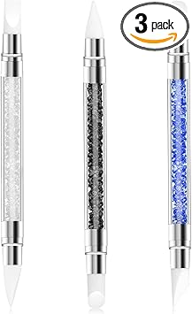 YQQYG 3 PCS Silicone Nail Brush Dual Tipped Nail Art Sculpture Pen Rhinestone Nails Carving Tool 3D Nail Gel Art Tools for Sculpting Gel Shaping Nail Foil Drawing - Image 1