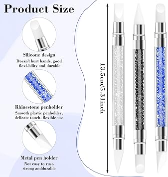 YQQYG 3 PCS Silicone Nail Brush Dual Tipped Nail Art Sculpture Pen Rhinestone Nails Carving Tool 3D Nail Gel Art Tools for Sculpting Gel Shaping Nail Foil Drawing - Image 3