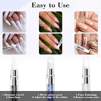 YQQYG 3 PCS Silicone Nail Brush Dual Tipped Nail Art Sculpture Pen Rhinestone Nails Carving Tool 3D Nail Gel Art Tools for Sculpting Gel Shaping Nail Foil Drawing - Image 5