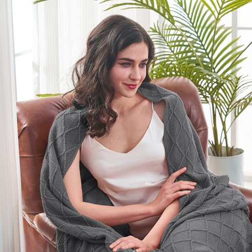 inhand Grey Throw Blanket for Couch and Bed Soft Living Room Home Decor Knitted Twin Size Blanket Outdoor Lightweight Breathable Summer Blanket Farmhouse Warm Woven Decorative 60x80 - Image 3
