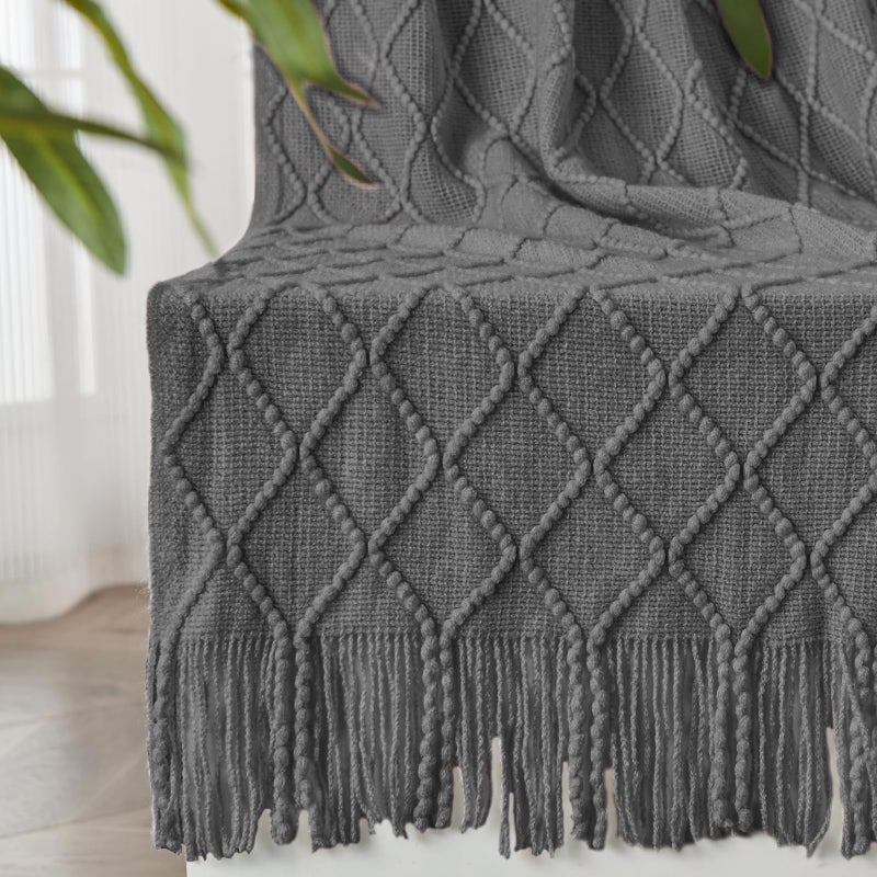 inhand Grey Throw Blanket for Couch and Bed Soft Living Room Home Decor Knitted Twin Size Blanket Outdoor Lightweight Breathable Summer Blanket Farmhouse Warm Woven Decorative 60x80 - Image 2