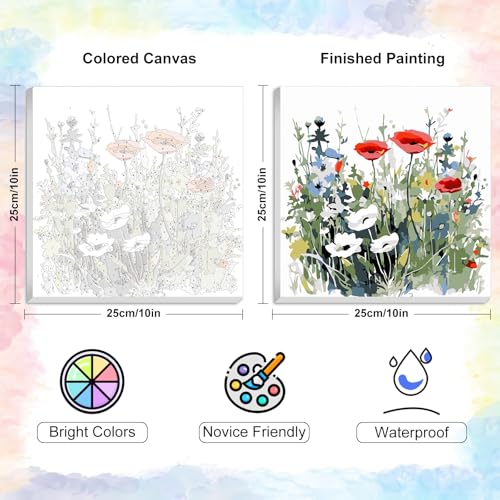 Yezavesu Flower Framed Paint by Numbers Kit for Adults Beginner & Kids Ages 8-12, Wildflowers Paint by Number Without Easel, DIY Adult Paint by Numbers Flowers for Home Wall Decor Gift 10x 10 inch - Image 3