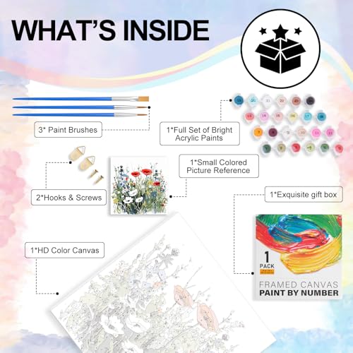 Yezavesu Flower Framed Paint by Numbers Kit for Adults Beginner & Kids Ages 8-12, Wildflowers Paint by Number Without Easel, DIY Adult Paint by Numbers Flowers for Home Wall Decor Gift 10x 10 inch - Image 4