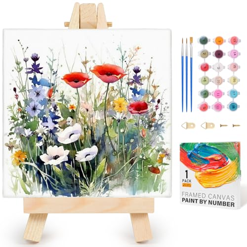 Yezavesu Flower Framed Paint by Numbers Kit for Adults Beginner & Kids Ages 8-12, Wildflowers Paint by Number Without Easel, DIY Adult Paint by Numbers Flowers for Home Wall Decor Gift 10x 10 inch - Image 1