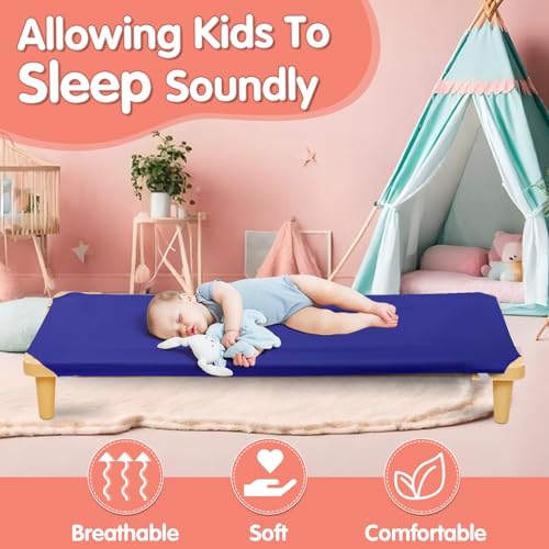 RowinsyDD 2 Pcs Daycare Cot Sheets, 23" X 51", Blue Toddler Cot Sheets Daycare with Corner Elastic Loops for Infants, Daycare Essentials for Toddler and Preschool, Breathable Microfiber - Image 5
