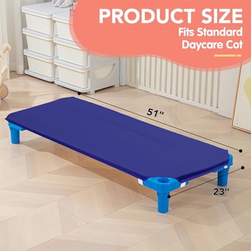 RowinsyDD 2 Pcs Daycare Cot Sheets, 23" X 51", Blue Toddler Cot Sheets Daycare with Corner Elastic Loops for Infants, Daycare Essentials for Toddler and Preschool, Breathable Microfiber - Image 2