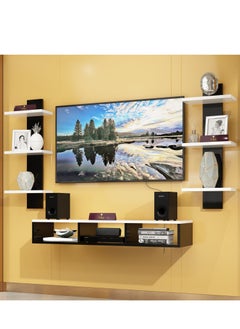 Wooden Twist Wooden Wall Mounted TV Unit, Cabinet, with TV Stand Unit Wall Shelf for Living Room (Black & White)  - Image 1