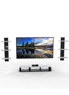 Wooden Twist Wooden Wall Mounted TV Unit, Cabinet, with TV Stand Unit Wall Shelf for Living Room (Black & White)  - Image 2