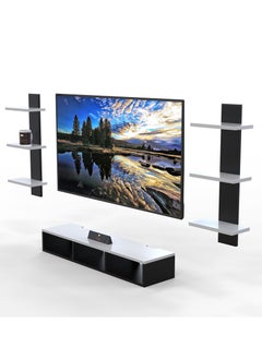 Wooden Twist Wooden Wall Mounted TV Unit, Cabinet, with TV Stand Unit Wall Shelf for Living Room (Black & White)  - Image 5