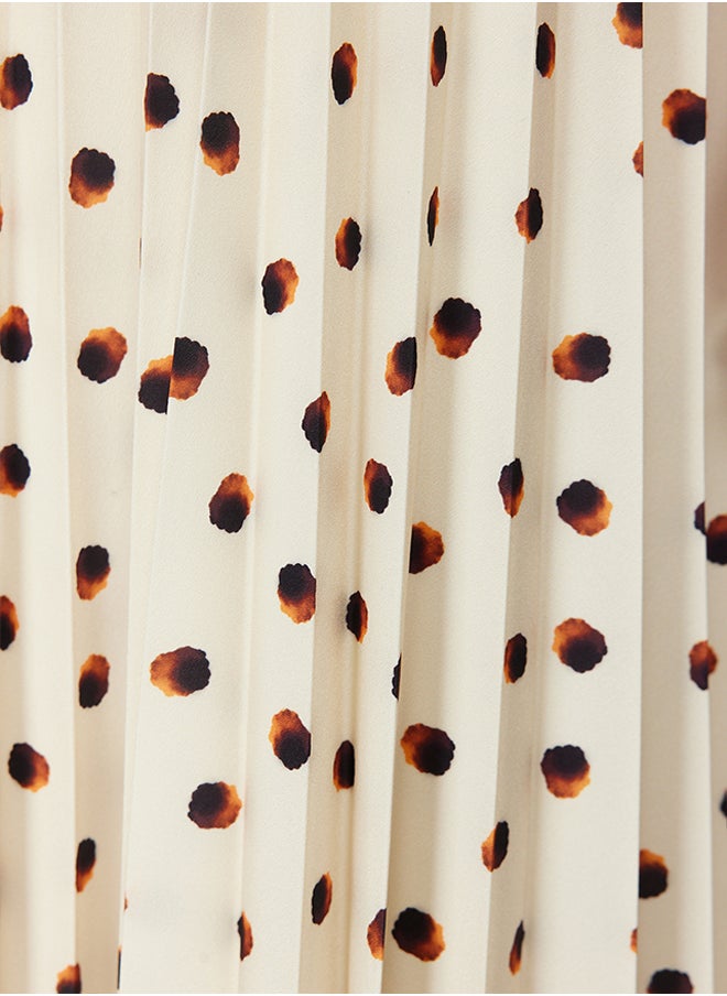 trendyol - Ecru Lined Polka Dot Pleated Woven Skirt - Image 1