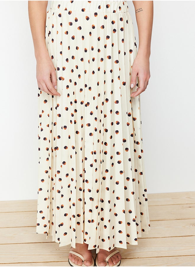 trendyol - Ecru Lined Polka Dot Pleated Woven Skirt - Image 1