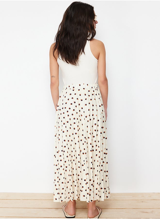 trendyol - Ecru Lined Polka Dot Pleated Woven Skirt - Image 1