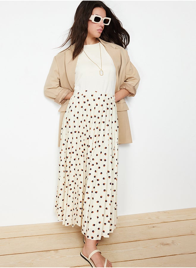 trendyol - Ecru Lined Polka Dot Pleated Woven Skirt - Image 1
