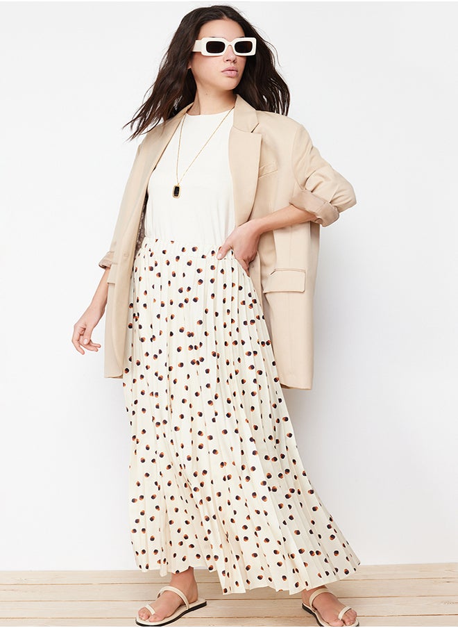 trendyol - Ecru Lined Polka Dot Pleated Woven Skirt - Image 1
