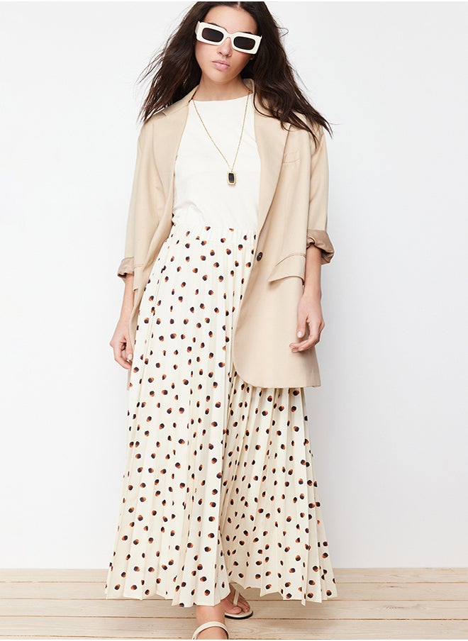 trendyol - Ecru Lined Polka Dot Pleated Woven Skirt - Image 1