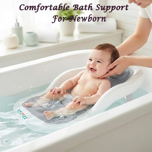 MOM CARE مقعد استحمام للأطفال من MOM CARE | قابل للطي لحديثي الولادة من عمر 0–6 أشهر | مقعد استحمام للأطفال من السيليكون المقاوم للانزلاق | كرسي دعم استحمام الرضع للحوض أو الأرض | رمادي - Image 4