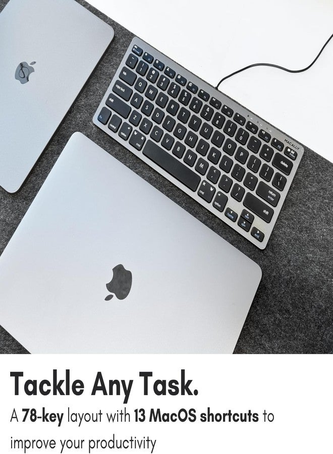 ماكالي لوحة مفاتيح ماكالي الصغيرة السلكية بمنفذ USB لأجهزة ماك وويندوز - 78 مفتاحًا للمقص، 13 اختصارًا، متوافقة مع لوحة مفاتيح أبل - لوحة مفاتيح كمبيوتر صغيرة الحجم بمنفذ USB توفر المساحة وتتميز بمظهر أنيق - رمادي فلكي - Image 5