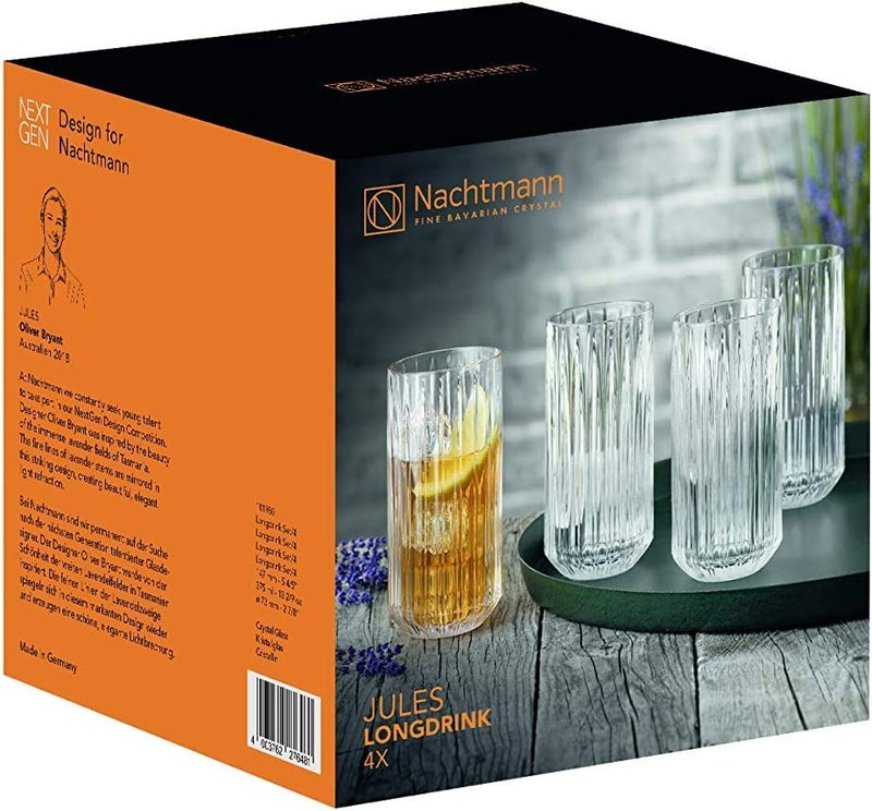 Nachtmann Jules Collection Long Drink Glasses, 13-Ounce, Clear, Made of Crystal Glass, Highball Glass for Cocktails and Other Beverages, Dishwasher Safe, Set of 4 - Image 5