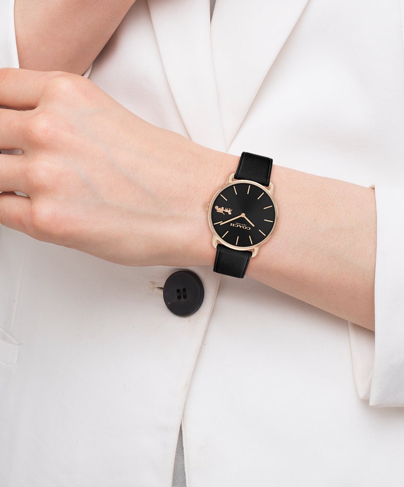 COACH ساعة نسائية دائرية أنالوج بحالة من الفولاذ المطلي بالذهب الوردي الأيوني - Image 4