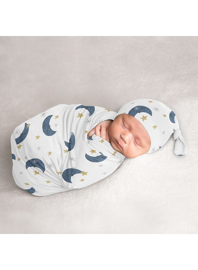 Sweet Jojo Designs Sweet Jojo Designs Moon Star Baby Boy Girl Cocoon and Beanie Hat Set Jersey Stretch Knit Sleeping Bag Infant Newborn Nursery Sleep Wrap Sack - Navy Blue Gold Watercolor Celestial Sky Gender Neutral  - Image 1
