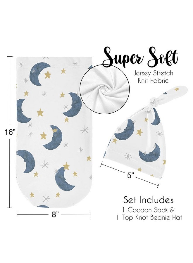 Sweet Jojo Designs Sweet Jojo Designs Moon Star Baby Boy Girl Cocoon and Beanie Hat Set Jersey Stretch Knit Sleeping Bag Infant Newborn Nursery Sleep Wrap Sack - Navy Blue Gold Watercolor Celestial Sky Gender Neutral  - Image 5