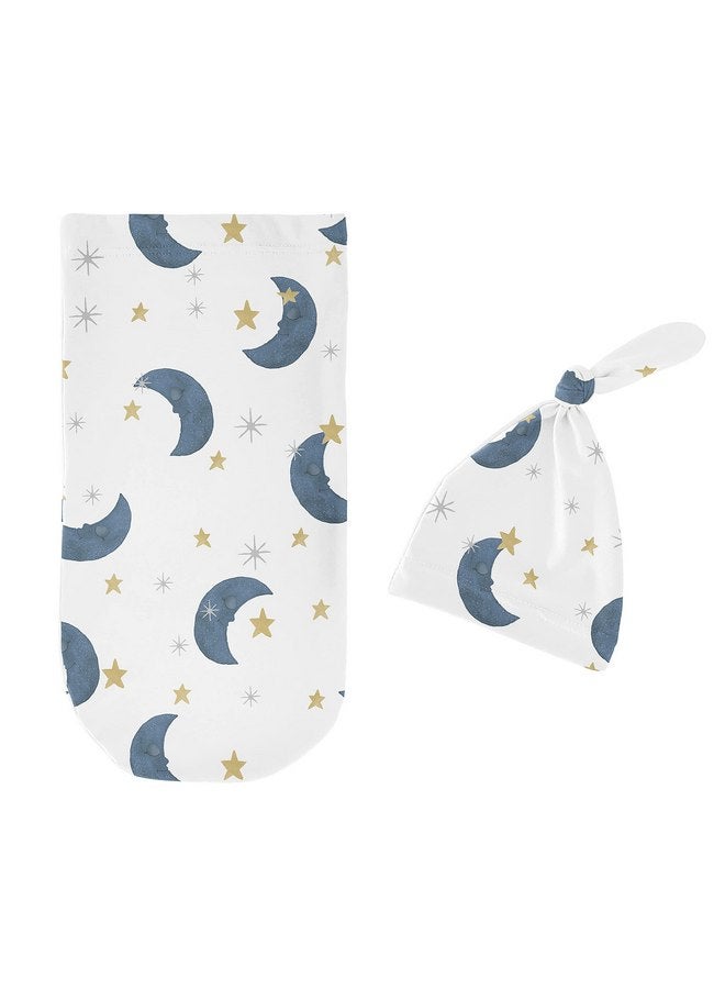 Sweet Jojo Designs Sweet Jojo Designs Moon Star Baby Boy Girl Cocoon and Beanie Hat Set Jersey Stretch Knit Sleeping Bag Infant Newborn Nursery Sleep Wrap Sack - Navy Blue Gold Watercolor Celestial Sky Gender Neutral  - Image 2