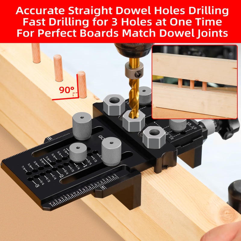 GOINGMAKE Dowel Jig Kit with Quick Positive Stop and Clamp, Adjustable Doweling Jig for Drill 1/4, 3/8 and 1/2 Inch Accurate Straight Dowel Holes, Fit Any Thickness Wood Joints, for Cabinet, Furniture - Image 5