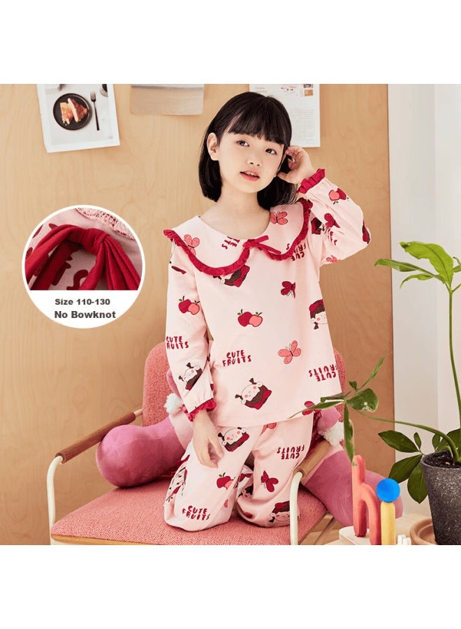 Top melon Dingguagua Children's Homewear Set Spring And Autumn 100% Cotton Class A Girls Long Sleeve Long Pants Pajama Two-piece Set Pure Cotton Pink Size 2 170 - Image 1