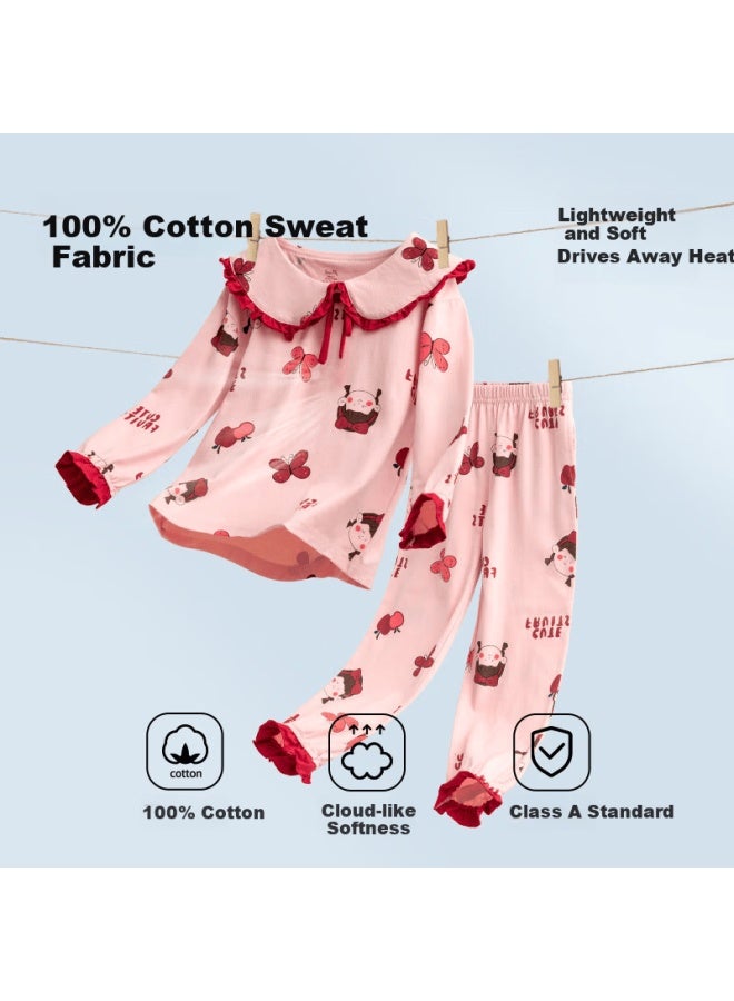 Top melon Dingguagua Children's Homewear Set Spring And Autumn 100% Cotton Class A Girls Long Sleeve Long Pants Pajama Two-piece Set Pure Cotton Pink Size 2 170 - Image 2